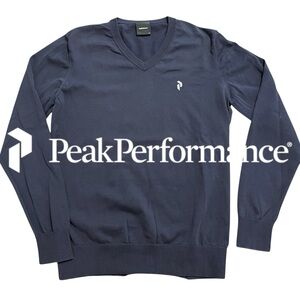 Peak Performance Navy Classic Cotton Blend V-Neck Sweater (M)